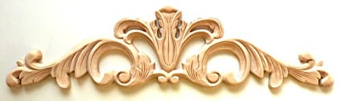 15-1/2"W X 4-1/8"H X 3/8"TH, Hand Carved Hard Birch wood Acantus Style Applique Onlay Corbel.