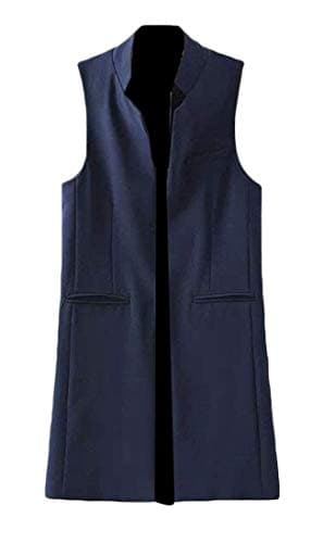 SELX Women Longline Sleeveless Jacket with Pockets Split Open Front Vest Waistcoat