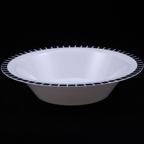 REFELCTIVE SLIT PLASTIC PLATES (40) SET PREMIUM HEAVYWEIGHT PLASTIC Wedding Like China (14oz Bowls White/Silver)