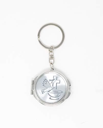12 Piece New Baptism/Communion Mini Compact Mirror Key chain Party Favor for boys and girls - Bautizo Recuerdos Angels & Baby Design Makeup Compact/First Communion - Dove/Silver Keychain