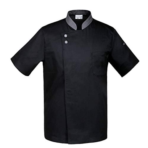 Chef Coat Jacket Uniform with Concealed Snap Front Placket Grey Collar Black and White