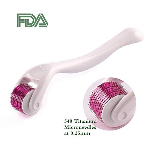 Derma Roller Microneedles Kit Cosmetic Instrument for Face, Micro Needle 0.25mm Size 540 Titanium for Face & Body Skin Care with 1 Protective Case(White)