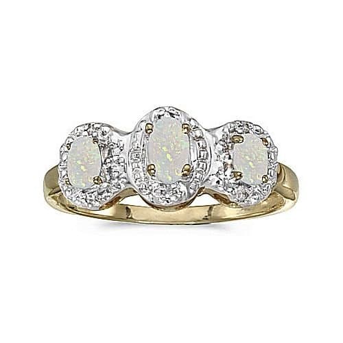 14kt Yellow Gold Oval Opal and Diamond Ring