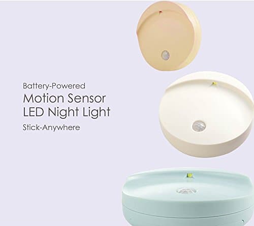 Ewei Motion Sensor Light,2 pack Battery operated Wireless LED Motion Activated Night Light,6000-6500K,Perfect For Closet,Stairs,Hallway,etc. (Round White)