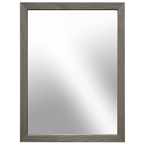 Raphael Rozen Modern Hanging Framed Wall Mounted Wood Mirror, Rustic Antique Greenish Gray Aged Distressed Wood, Flat Frame, 2" Width