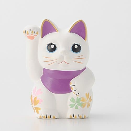 Seto Ware 3.35'' Sakura Painted White Miniature Maneki Neko Right Hand