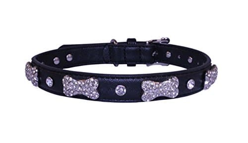 Vanderpump Pets Designer Diamond & Bone Leatherette Collar, Large, Black