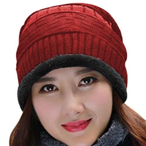 ADBUCKS Snow Proof Inside Fur Unisex Wool Beanie Cap Thick Fleece Lined Winter Hat for Men & Women