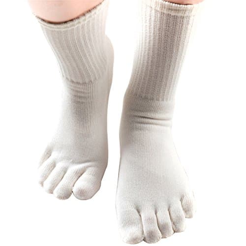 Men's thick cotton five finger Toe Crew socks pack of 5 (White)