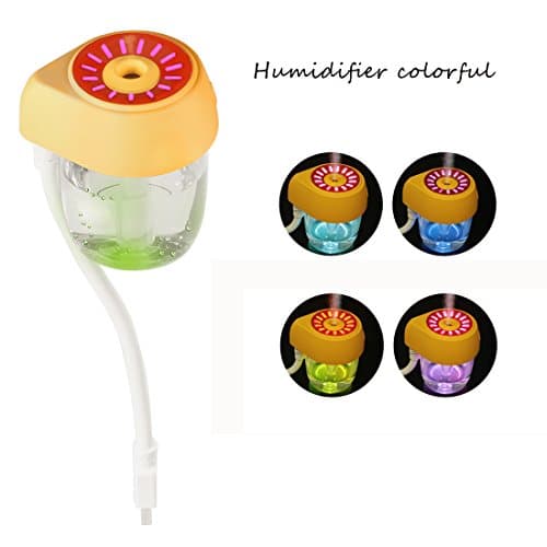 Cool Mist Humidifier Essential Oil Car Diffuser Ultrasonic USB Car Humidifier 85ml Air Refresher 7 Color LED Lights Changing for Home Office Study Yoga Spa Baby Travel Vehicle (Black) (Yellow)