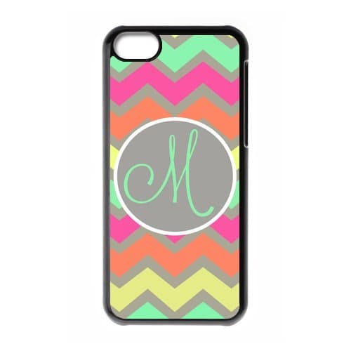 Monogrammed Multicolored Pastel Chevron With Initials Monogram Personalized IPOD TOUCH 6 Black PC Case