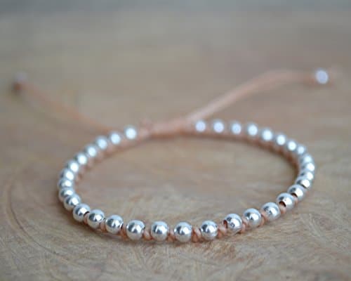 Adjustable Beige/Tan Ethnic Simple Macrame Beaded Bracelets, Minimal Friendship Bracelet, Boho Style Bracelet, Adjustable Bracelet, Silver Plated Beaded Jewelry, Gift Idea For Friends