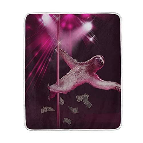 Sexy Funny Pole Dancing Stripper Sloth Throw Blanket Soft Warm Cozy Bed Couch Lightweight Polyester Microfiber Size 50" W x 60" L for Kids Women Boy
