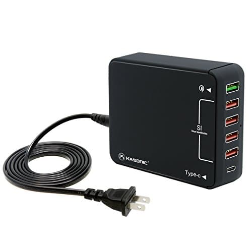 USB Charger, Kasonic Wall Station with Quick Charge 3.0 Port &amp; 4 Smart Identification USB Ports &amp; Type-C Port for Samsung Galaxy S7/S6/Edge, LG G5, iPhone, iPad &amp; More