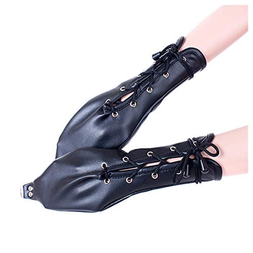 SYsweetheart Black Leather High-End Multi-Purpose Hangable Lacing Imprisonment Gloves