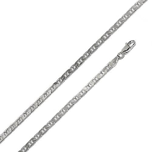 2.1mm,3.0mm,3.8mm,4.5mm Sterling Silver Flat Marina Chain Necklace, Made in Italy