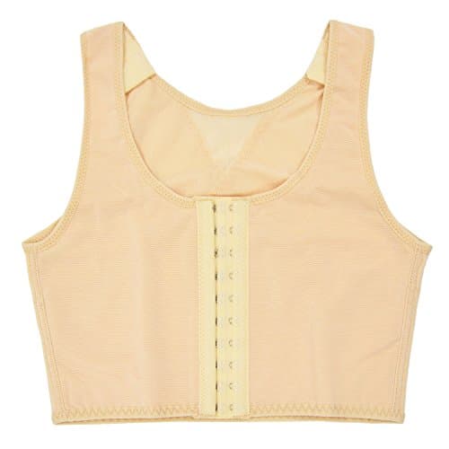 Short Vest Chest Binder 3 Rows Flat Front Hook Tank Compression For Women Tomboy Lesbian(Beige L)