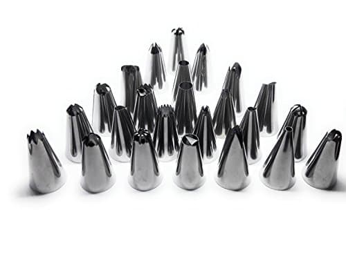 Boss Baker 27pcs Cake Cupcake Pastry Decoration Set Includes 24pcs Professional Stainless Steel Piping Nozzle Tips 2 Reusable Couplers and 1 Reusable Silicone Piping/Icing Dispensing Bag