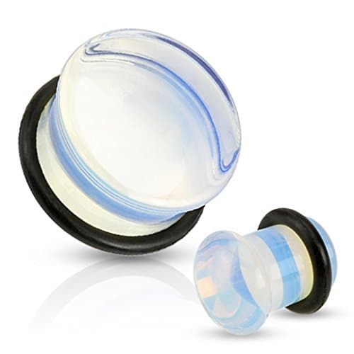 1/2GA - Opalite Semi Precious Stone Domed Single Flare Plug with O-Ring