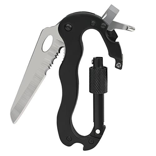 Climbing Carabiner Hook Gear Multi-functional Tool Buckle Rock Lock Keychain, Multi Tool Carabiners with Knife+Screwdriver+Bottle Opener for Mountain Climbing (2Pcs)