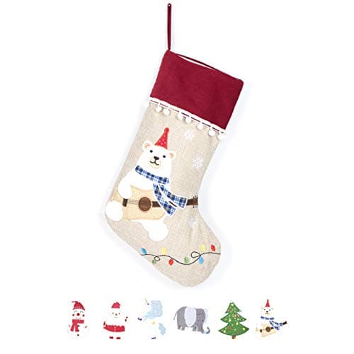 Beyond Your Thoughts New Christmas Stocking (Extra Large) Embroidered Linen Christmas Ornament For Family Decorations (17.5 Inch) Bear