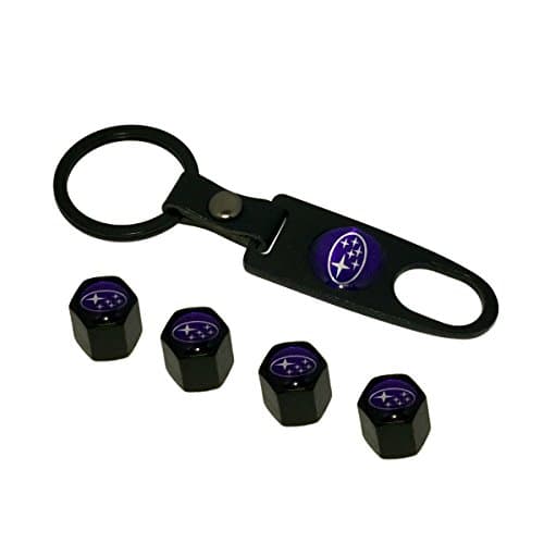AEMULUS Combo Set Black Tire Stem Valve Caps and Black Keychain Tire Decoration For Car Auto Subaru