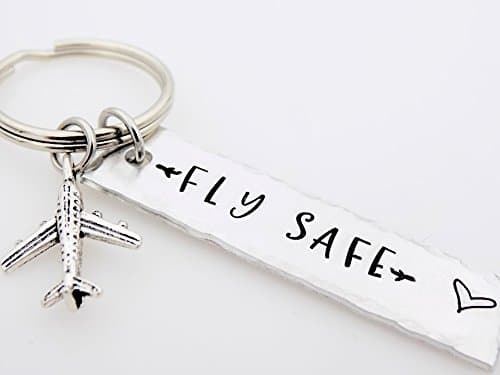 HandmadePilot keychain Fly safe, gift for flight attendant loved one who travels often, airplane jet traveler gift for flight staff airline worker