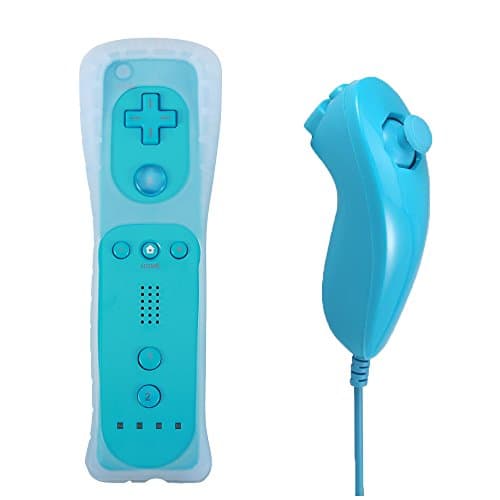 Doklos Gesture Controller and Nunchuck Controller with Silicone Case for Nintendo Wii Wii U Console Video Game (Blue)