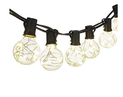 Sirwolf G40 Globe String Lights, 18.2Ft Indoor/Outdoor Lights 25 LED Bulbs Energy Efficiency for Patio Cafe Bistro Porch Party Wedding Gazebo Backyard -Warm Light (white)