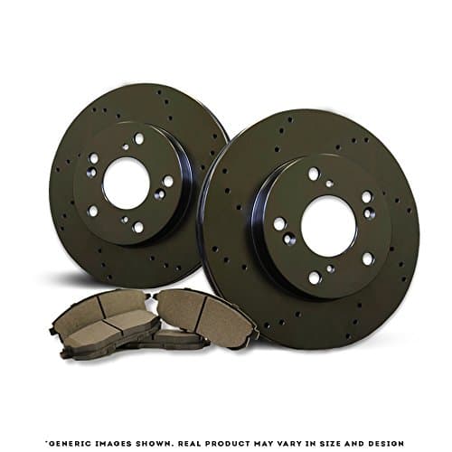 [Rear Kit][Ready-to-Install] 2 Black Coated Cross Drill TOP-NOTCH Disc Brake Rotors + 4 Semi-Metallic Pads[Cooper][4lug]