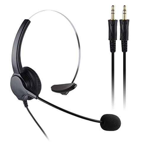 3.5mm Monaural Headset, Prosensor® Single Ear 3.5mm Audio Plug Call Center Headset Hands-free Noise Cancelling Corded Headphone with Mic for Laptop, Computers - Perfect for Phone Desk Telephone