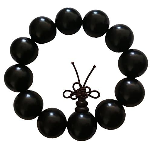 Bracelet Natural Solid Wood Ebony Black Hand Grinding 12 Smooth Balls Bead Elastic