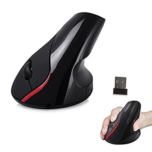 Wireless Vertical Ergonomic Optical Mouse, No Batteries Comfortable and Healthy Mouse with USB Recevier, Black