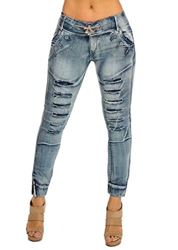 Vertikal Low Rise Pull On Ripped Distressed Stretchy Denim Joggers Jeans 10486M
