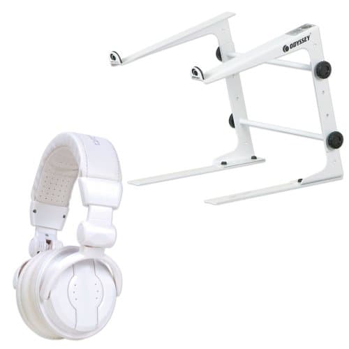 Dj White Laptop Stand Plus White Headphones Pack