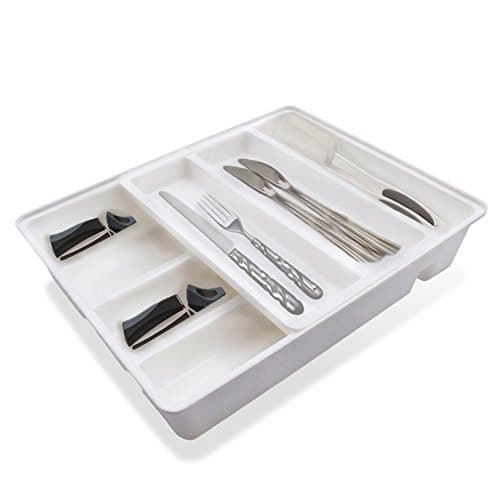Fit Cutlery Tray | Compact 12.2 Inch Kitchen Silverware Organizer with 5 Large Slots Double Tiered Movable Cutlery Tray Drawer Insert | Durable Safe Non-Slip PP Base Flatware Serving Utensils | 1275.1