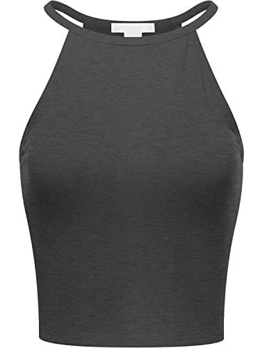 BA Women's Basic Comfortable Cropped Sleeveless Cami Shirts CHARCOAL L
