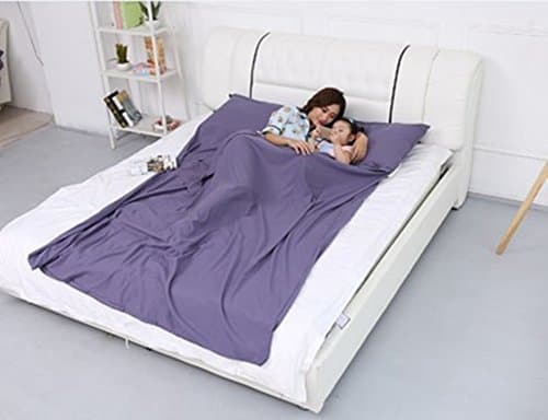 MueYan Single and Doudle Liner Ultra-thin Ultra-light Sleeping Bag Liner Healthy for Camping Hiking Hotel (Blue, 160215 (Double))