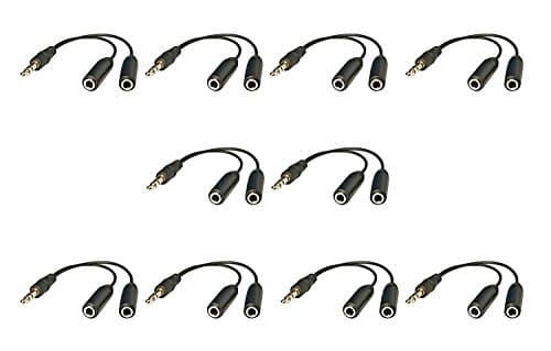 (10 Pack) 3.5mm Stereo Jack Splitter Cable Adapter For ipod, Mp3 Player, Mobile Phone, Laptop, PC, Headphone Speakers - Black