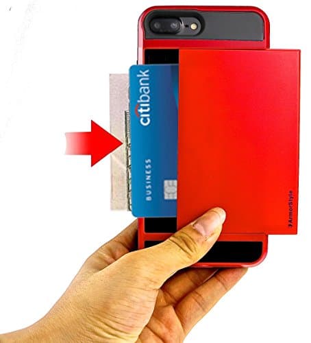 BEST IPHONE 7 PLUS CASE WITH CARD HOLDER | Thinnest 7P Wallet Case | 2 Cards/IDs or Cash | Rugged + Stylish | Pocket Friendly | Buy Best 7P Case With Card Holder - ArmorStyle Slim Slide (Ruby Red)