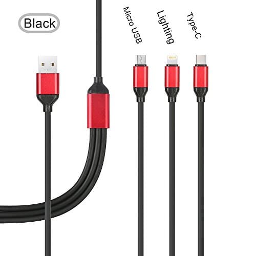 High-Elastic 3 in 1 USB Multi-Charging Cable(Lighting/Type-C/Micro USB) for Android Smartphones and IOS devices