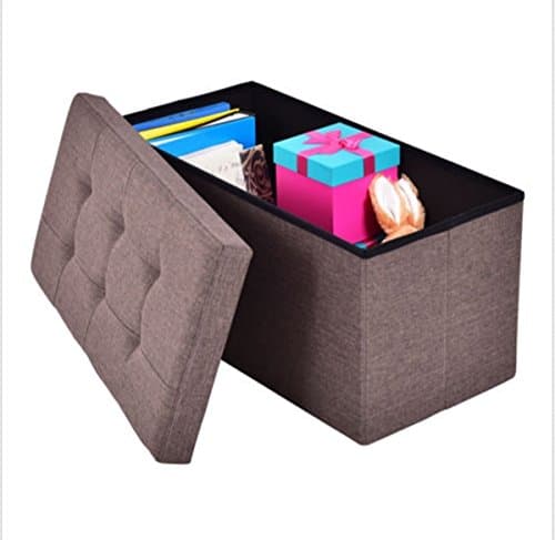 zhani88 Brown Color Folding Rect Ottoman Bench Storage Stool Box Footrest Furniture Decor