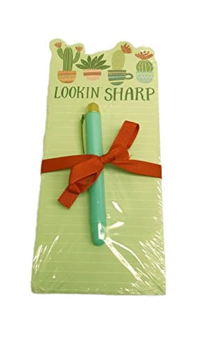 Lookin' Sharp Cacti Notepad with Blue Pen Novelty Desk Gift Set 7.5" x 3.5"