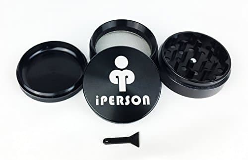 iPerson Medium Grip 2.5" Black 4 Piece Anodized Aluminum HERB shredder and Grinder 420