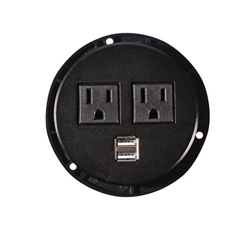 Professional Power Data Tap grommet With 2 X AC Outlet and 2 X USB Port With 6FT Power Cord( Black)