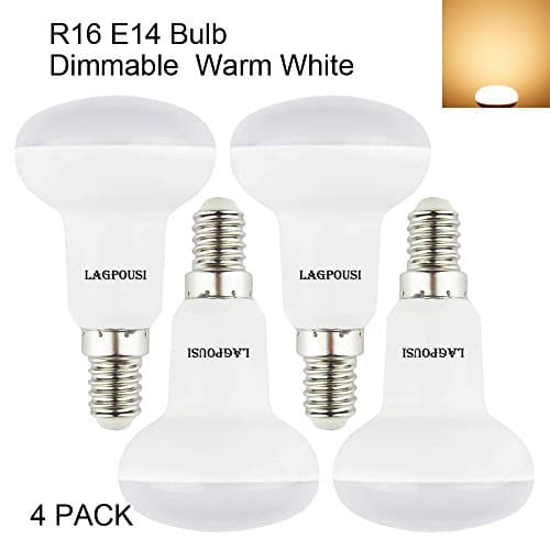 lagpousi (4 Pack) 5W soft White R16(R14)Dimmable LED Flood Bulbs,E14 base,40W lncandescent Bulbs Equivalent,120° Beam Angle,FCC Listed,400Lm,2700K