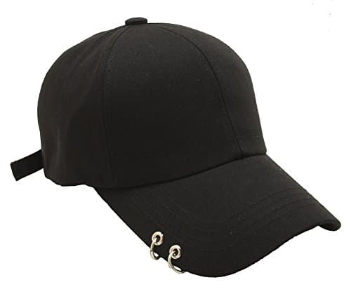 Unisex Daily Style Baseball Caps Ring Stud Piercing Design Curved Brim Hat (Black)