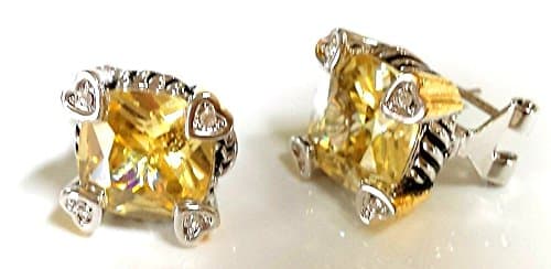Large Multi Tone Stud Earrings - With Yellow Rhinestones