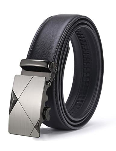 Gnorall Men's Solid Buckle with Automatic Ratchet Leather Belt 35mm