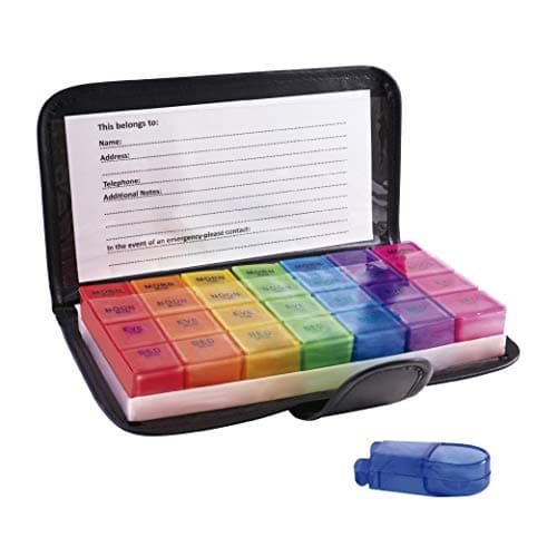 Jumbo Pill Organizer 4 Times a Day, Extra Large Compartments Am Pm Pill Case Travel Pu Leather 28 Medicine Detachable, Easy Open with Bonus Splitter, Morning Noon Afternoon Night Reminder
